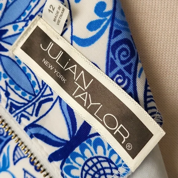 Julian Taylor Blue & White A-Line Midi Dress Size 12 - Picture 10 of 12